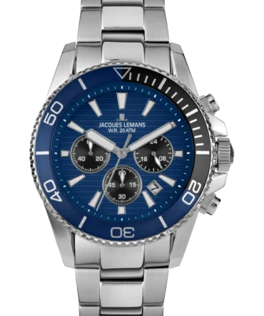 Ανδρικό ρολόι Jacques Lemans chronograph με μπλε καντράν και ατσάλινο μπρασελέ