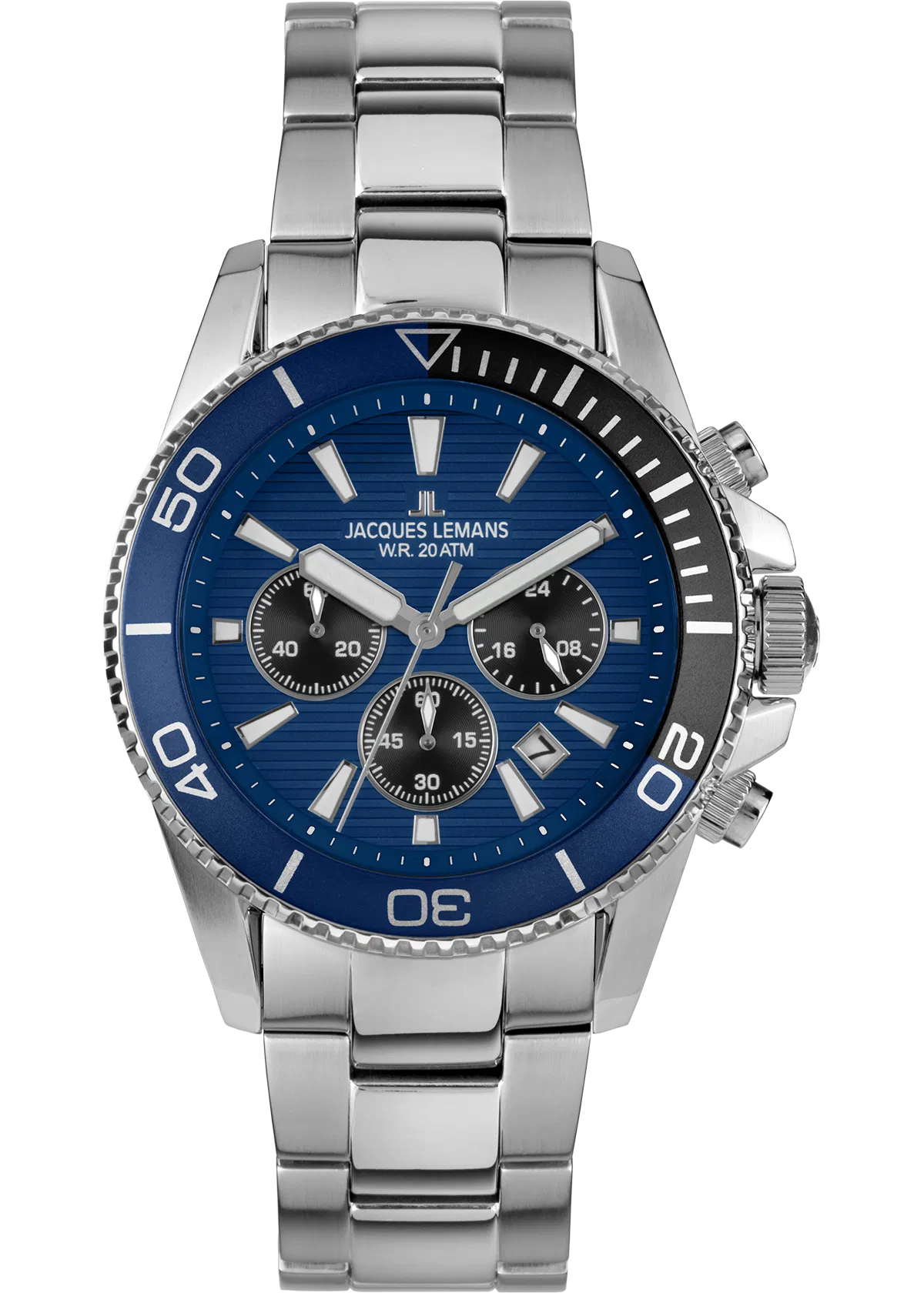 Ανδρικό ρολόι Jacques Lemans chronograph με μπλε καντράν και ατσάλινο μπρασελέ