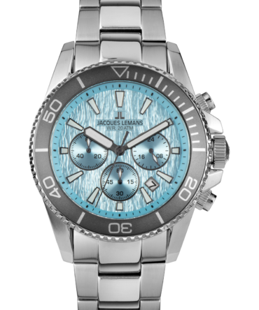 Ανδρικό ρολόι Jacques Lemans chronograph με γαλάζιο καντράν και ατσάλινο μπρασελέ