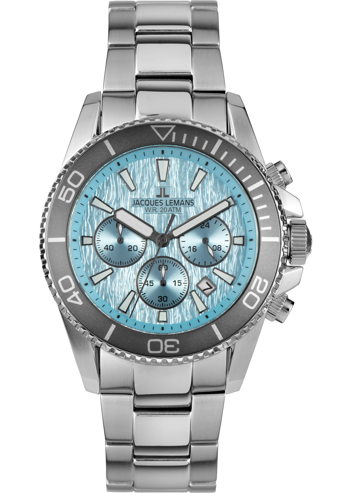 Ανδρικό ρολόι Jacques Lemans chronograph με γαλάζιο καντράν και ατσάλινο μπρασελέ