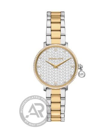 Γυναικείο δίχρωμο ρολόι Michael Kors με crystal bezel και textured καντράν
