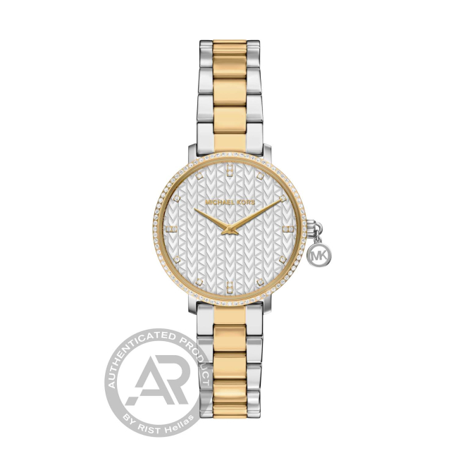 Γυναικείο δίχρωμο ρολόι Michael Kors με crystal bezel και textured καντράν