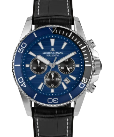 Ανδρικό Ρολόι Jacques Lemans Chronograph Μπλε με Δερμάτινο Λουράκι 1-2206B