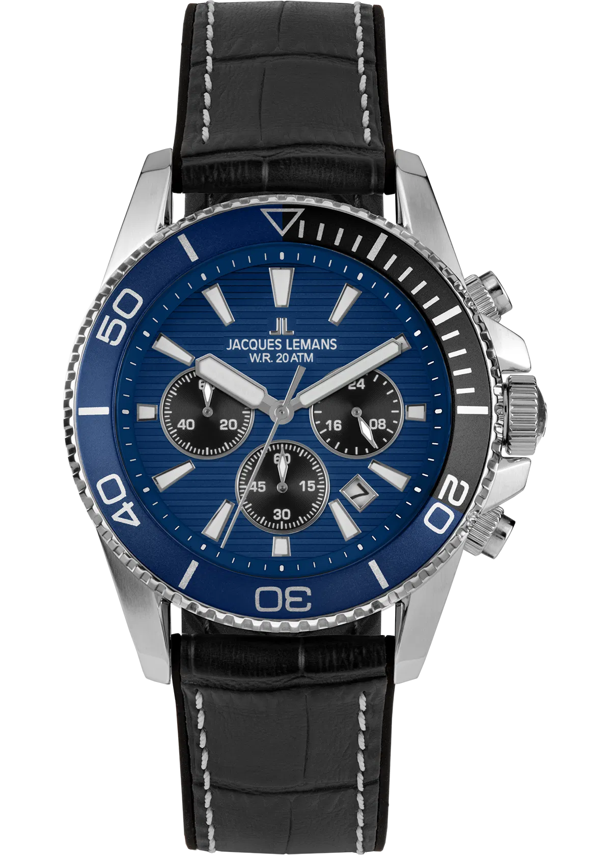 Ανδρικό Ρολόι Jacques Lemans Chronograph Μπλε με Δερμάτινο Λουράκι 1-2206B