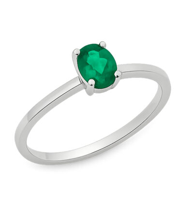 Δαχτυλίδι λευκόχρυσο 18 καρατίων με φυσικό σμαράγδι σε οβάλ κοπή