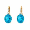 Σκουλαρίκια χρυσά Κ18 με London Blue Topaz και μπριγιάν
