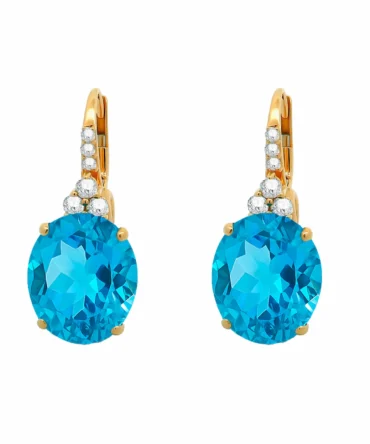 Σκουλαρίκια χρυσά Κ18 με London Blue Topaz και μπριγιάν