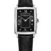 Ρολόι Raymond Weil με ορθογώνια ασημί κάσα, μαύρο καντράν με διαμάντια και μαύρο δερμάτινο λουράκι
